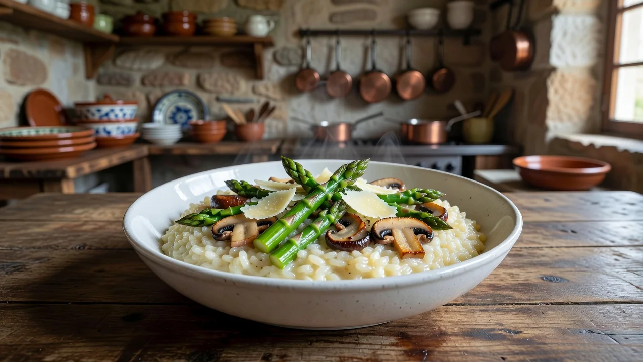 Risoto de Espargos com Cogumelos
